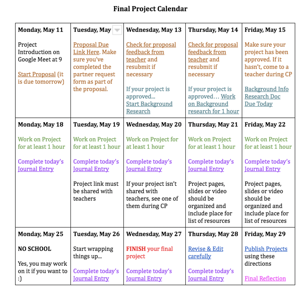 How We Improved Our Project Calendar for Remote Learning PBLWorks